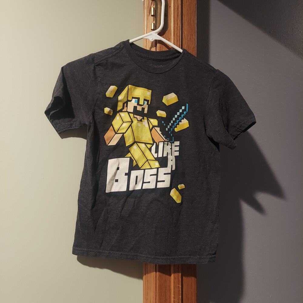 Mojang Jinx MineCraft T-shirt, Like A Boss, Dark Gray, size 8